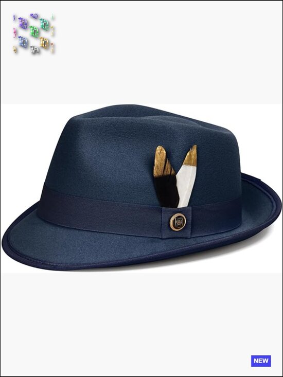 Unisex Short Brim Trilby Fedora Hat with Feather Classic Dress Panama Hat